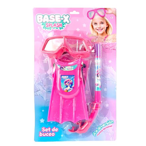 Súper Set de Buceo Base-X Splash con Patas de Rana, Snorkel y Máscara Rosa Unicornio