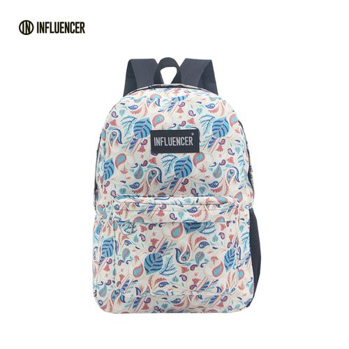 Mochila Espalda 17 Pulgadas Influencer Print con Portabotellas Blanca con Dibujos