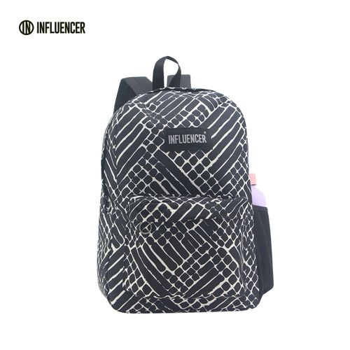 Mochila Espalda 17 Pulgadas Influencer Print con Portabotellas Negra y Blanca