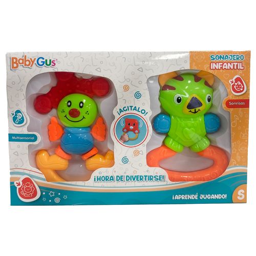 Set x2 Sonajeros Interactivos Multisensoriales Tigre y Payaso Verde