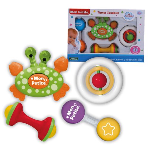 Mon Petite Tiernos Sonajeros Set x4 con Actividades Cangrejo Verde