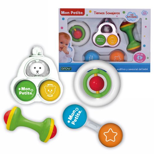 Mon Petite Tiernos Sonajeros Set x4 con Actividades Autobus Blanco