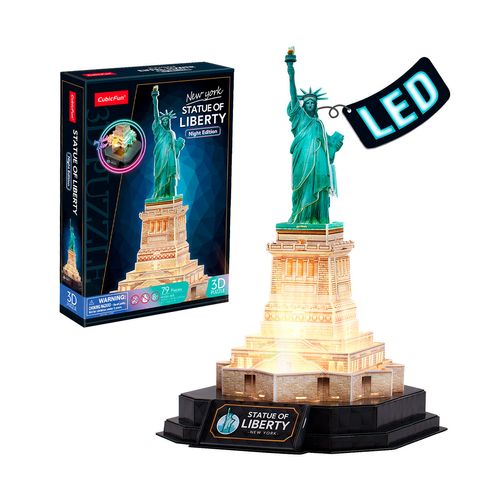 Rompecabezas Estatua de la Libertad LED Night Edition Cubicfun 79 Piezas