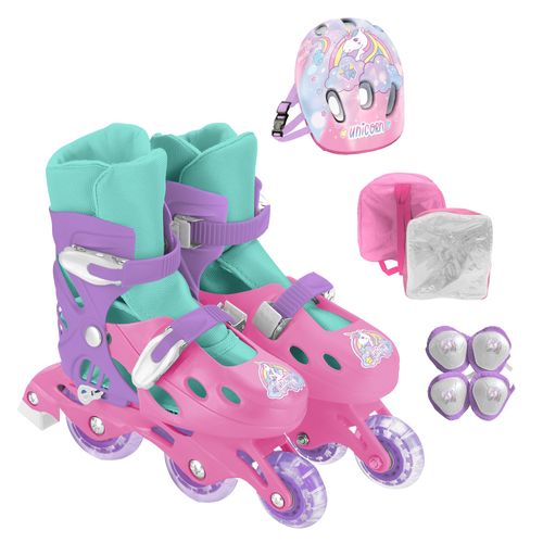 Rollers Unicornio Bota Regulable con Bolsa Transportadora y Protecciones Talle S Rosa