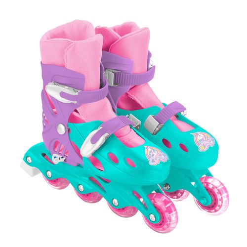Rollers Unicornio Bota Regulable con Bolsa Transportadora y Protecciones Talle M Celeste