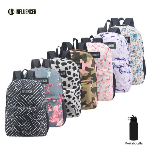 Mochila Espalda 17 Pulgadas Influencer Print con Portabotellas Blanca con Dibujos