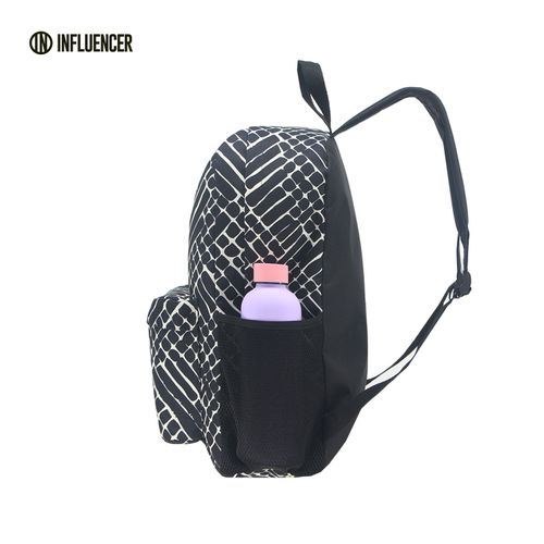 Mochila Espalda 17 Pulgadas Influencer Print con Portabotellas Negra y Blanca