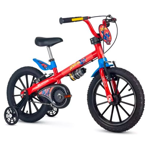 Bicicleta Rodado 16 Marvel Spiderman con Neumáticos de Cámara, Rueditas y Cantimplora