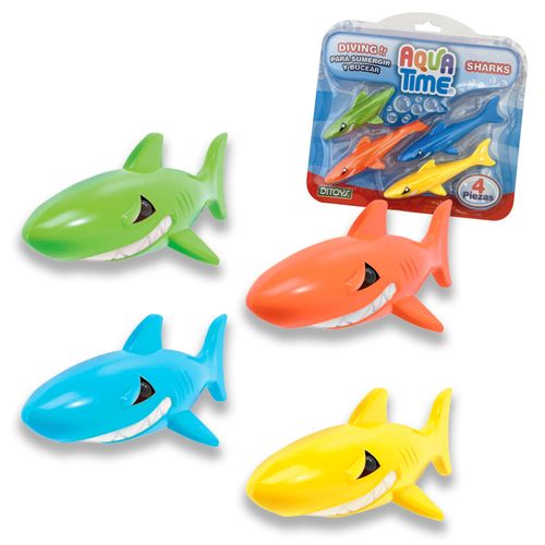 Aqua Time Balls x4 Figuras de Buceo con Forma de Tiburones