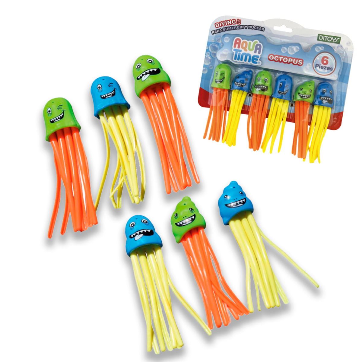 Aqua Time Octopus x6 Figuras de Buceo con Formas de Pulpos El