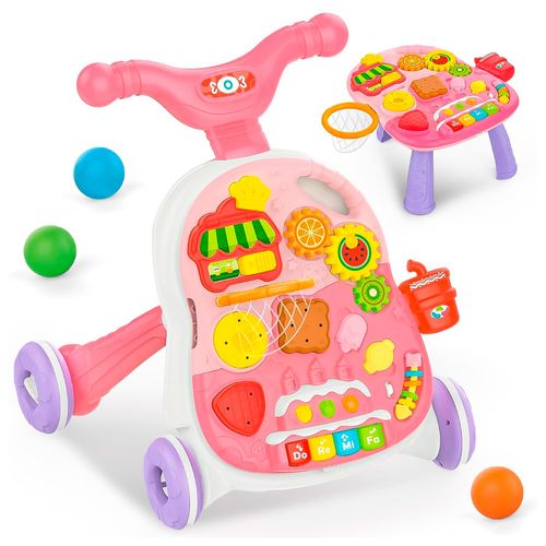 Andador Musical 2 en 1 con Mesa de Actividad Rosa