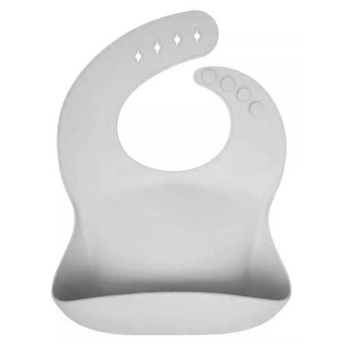 Babero de Silicona con Bolsillo Recoge Migas Gris
