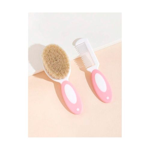 Set Peine y Cepillo Cerdas Naturales Para Bebes +0m Rosa Loopi