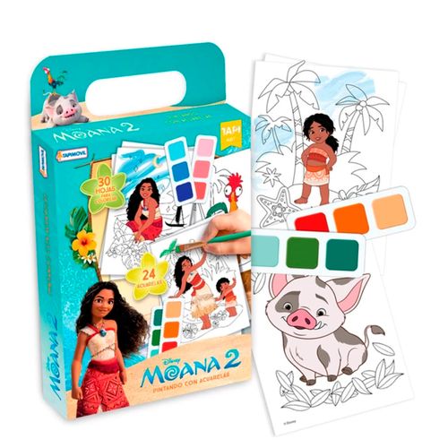 Set Pintando con Acuarelas Moana 2 Disney 24 Colores y Pincel