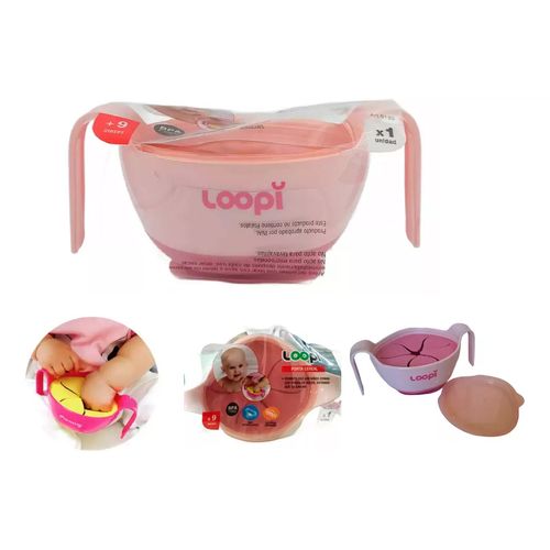 Bowl Porta Cereal Para Snack Antivuelco Rosa Loopi