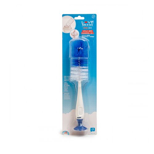 Cepillo Limpia Lava Mamaderas Y Tetinas 2 En 1 Azul