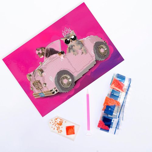 Diamantiny Level Up Cuadros Decorativos con Gemas 3D Mascotas Princesas en Auto