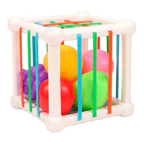 Cubo Didáctico con Hilos Elásticos con Frutas y Verduras de Encastre