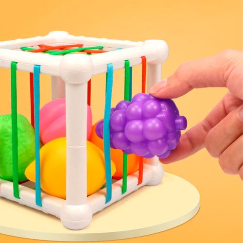 Cubo Didáctico con Hilos Elásticos con Frutas y Verduras de Encastre