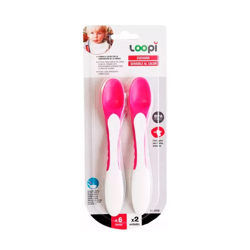 Set Cuchara Térmosensible Sensible Al Calor X2 Loopi Termica Color Rosa