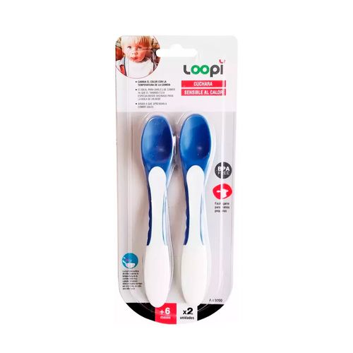 Set Cuchara Térmosensible Sensible Al Calor X2 Loopi Termica Color Azul