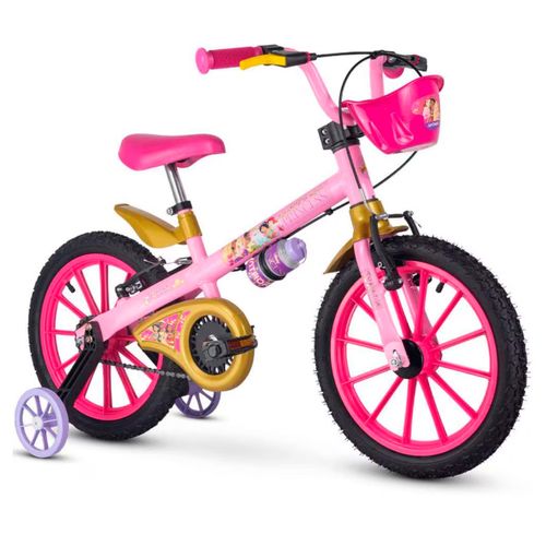 Bicicleta Rodado 16 Disney Princesas con Neumáticos de Cámara, Canasto, Rueditas y Cantimplora
