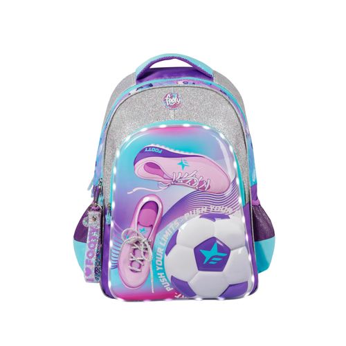 Mochila Espalda 18 Footy Girls Soccer Con Luz Led Color Plata