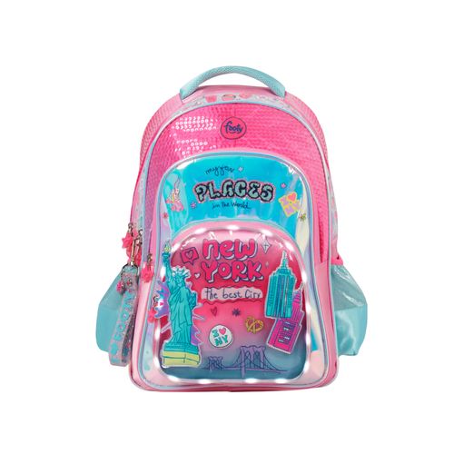 Mochila Espalda 18 Footy I Love New York Con luz Led Color Celeste