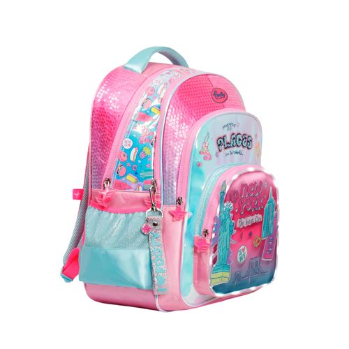 Mochila Espalda 18 Footy I Love New York Con luz Led Color Celeste