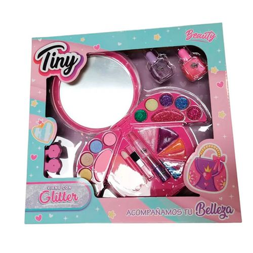 Set De Maquillaje Con Espejo Glitter Y Accesorios Tiny