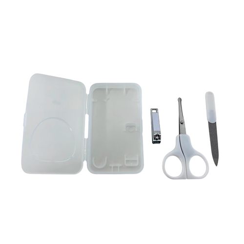 Set De Manicura Para Bebes Tijera Alicate Lima Con Estuche Blanco