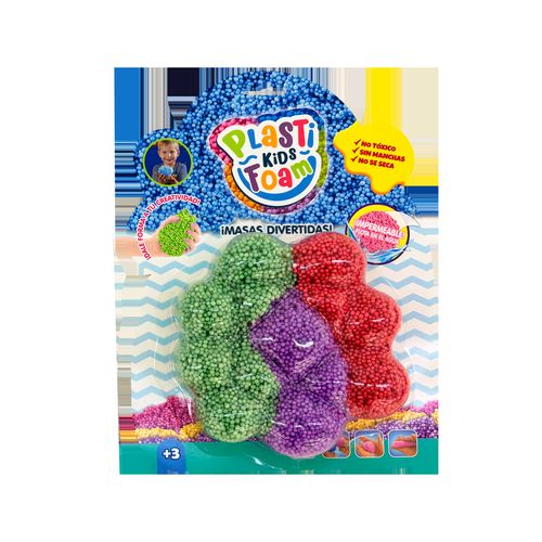 Masas Foam Plasti Kids Colores Verde, Rojo y Violeta