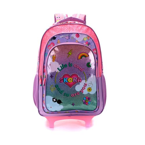 Mochila Carrito Skora Letter Life Cool De 18 Pulgadas Con Llavero