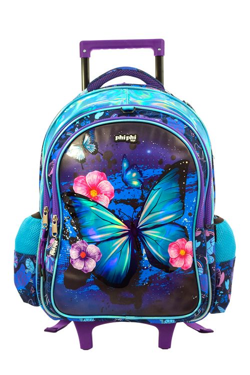 Mochila de Carro Azul con Mariposas 19 Pulgadas
