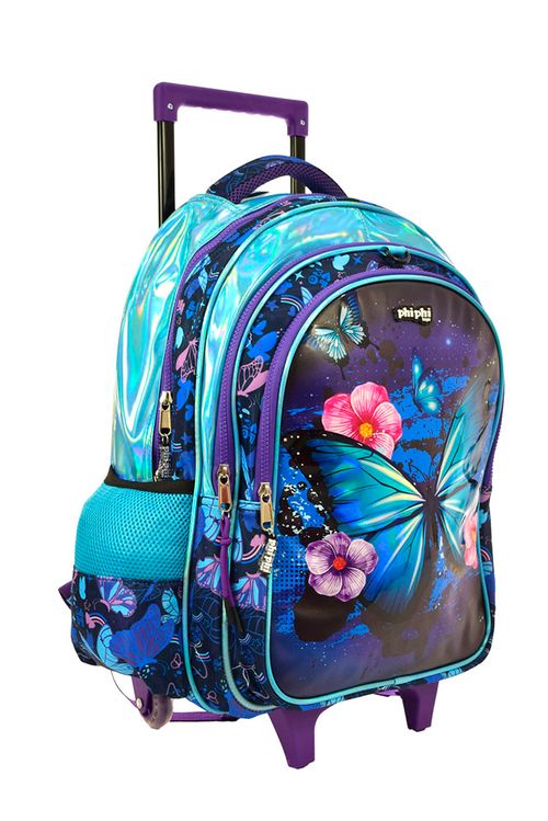 Mochila de Carro Azul con Mariposas 19 Pulgadas