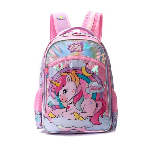 Mochila Espalda Skora Unicornio Sequins De 18 Pulgadas Con Llavero