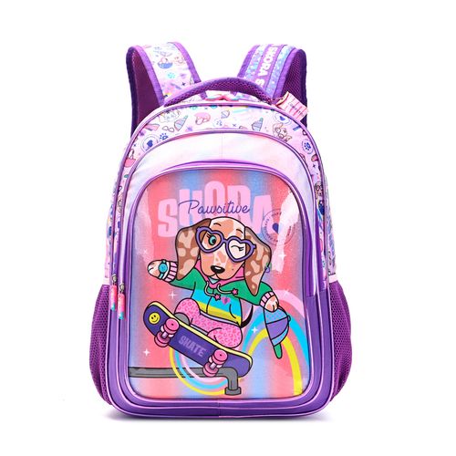 Mochila 18 Pulgadas Skora Pets Estampada Perro Salchica Infantil Escolar Violeta Con Llavero