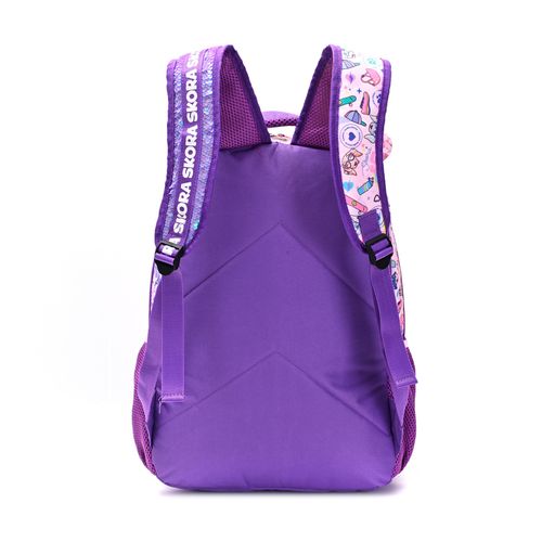 Mochila 18 Pulgadas Skora Pets Estampada Perro Salchica Infantil Escolar Violeta Con Llavero