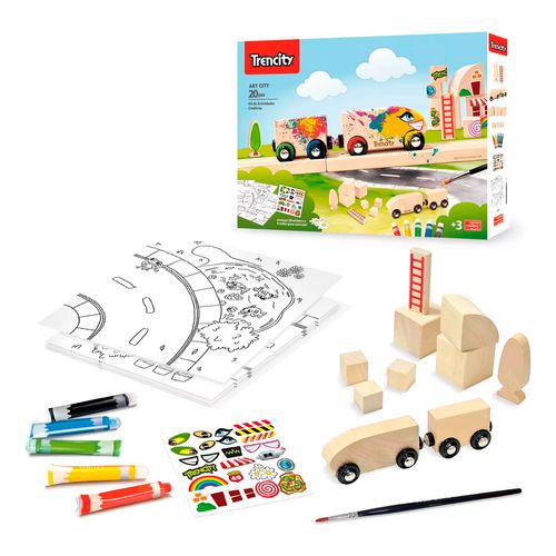 Trencity Art City Pista de Trenes y Set de Arte 20 Piezas