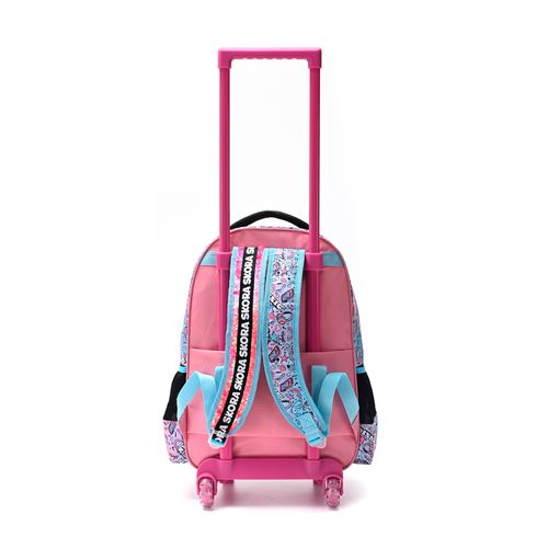 Mochila Carrito Skora Lettering Feel The Music 18 Pulgadas Color Rosa Con Negro