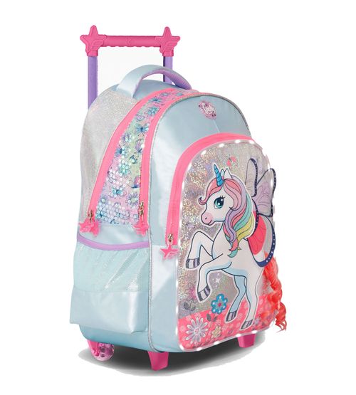 Mochila con Carro 18 Pulgadas Footy Unicornio Aqua con Luces