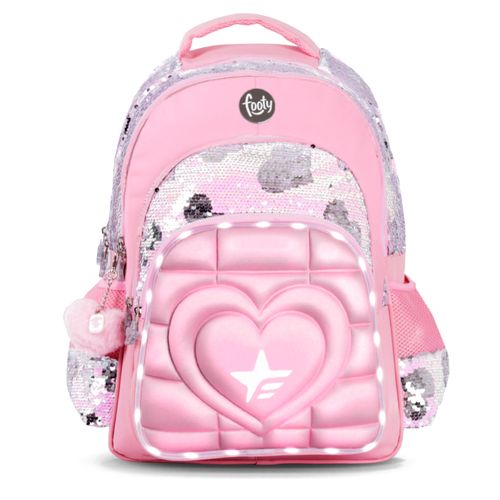 Mochila Espalda 18 Pulgadas Footy Corazón Rosa con Luces