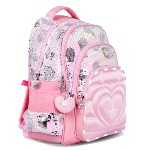 Mochila Espalda 18 Pulgadas Footy Corazón Rosa con Luces