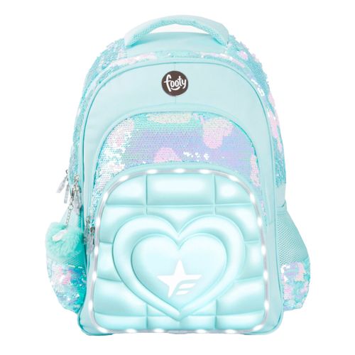 Mochila Espalda 18 Pulgadas Footy Corazón Aqua con Luces