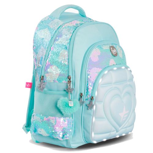 Mochila Espalda 18 Pulgadas Footy Corazón Aqua con Luces