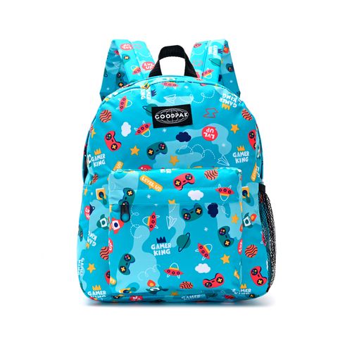 Mochila Espalda Goodpak Print Gamer Space Turquesa De 12 Pulgadas