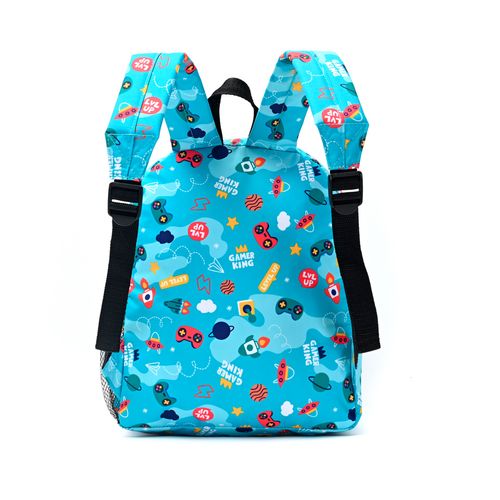 Mochila Espalda Goodpak Print Gamer Space Turquesa De 12 Pulgadas