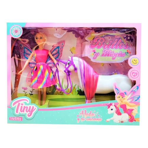 Muñeca Tiny Fantasy Hada y su Unicornio Vestido Rosa