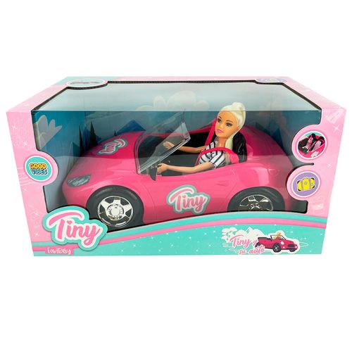Muñeca Tiny Fantasy y su Auto Remera Blanca y Negra Rayas