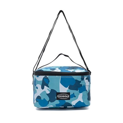 Lunchera Goodpak Print Camuflado Azul Y Verde Térmica Con Correa Ajustable
